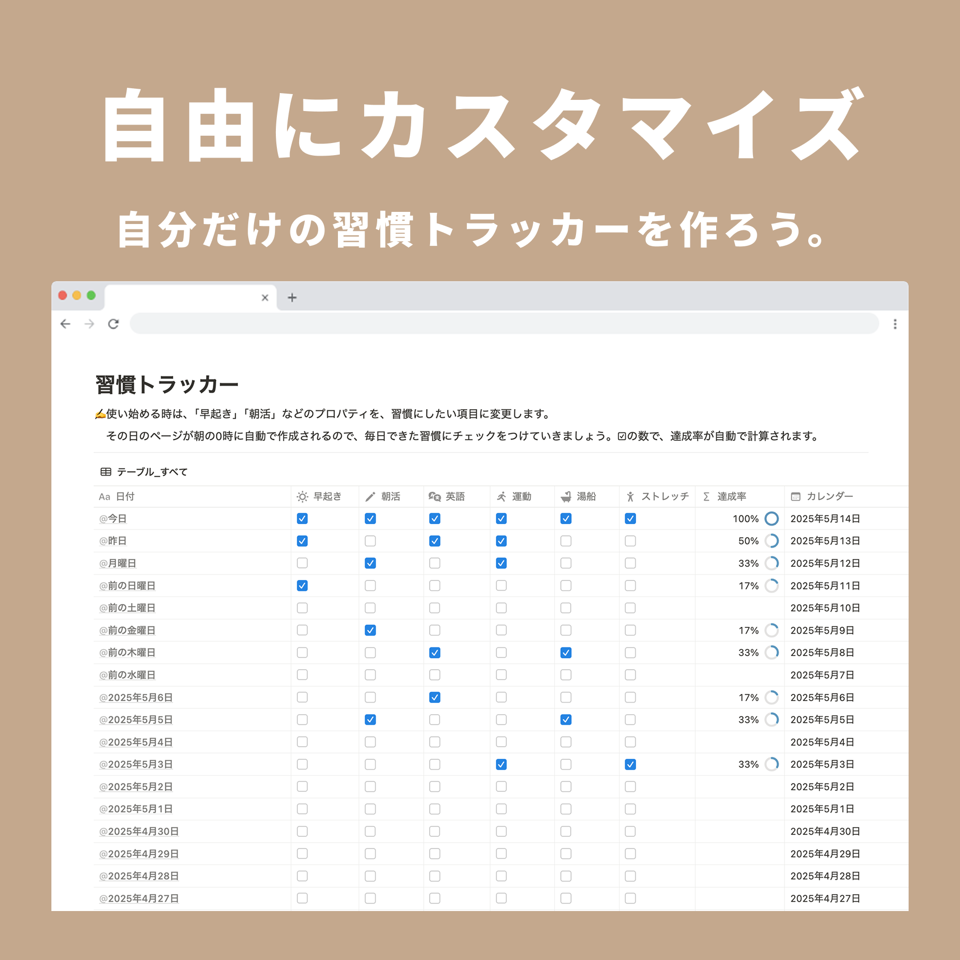 Notion 習慣トラッカーテンプレート