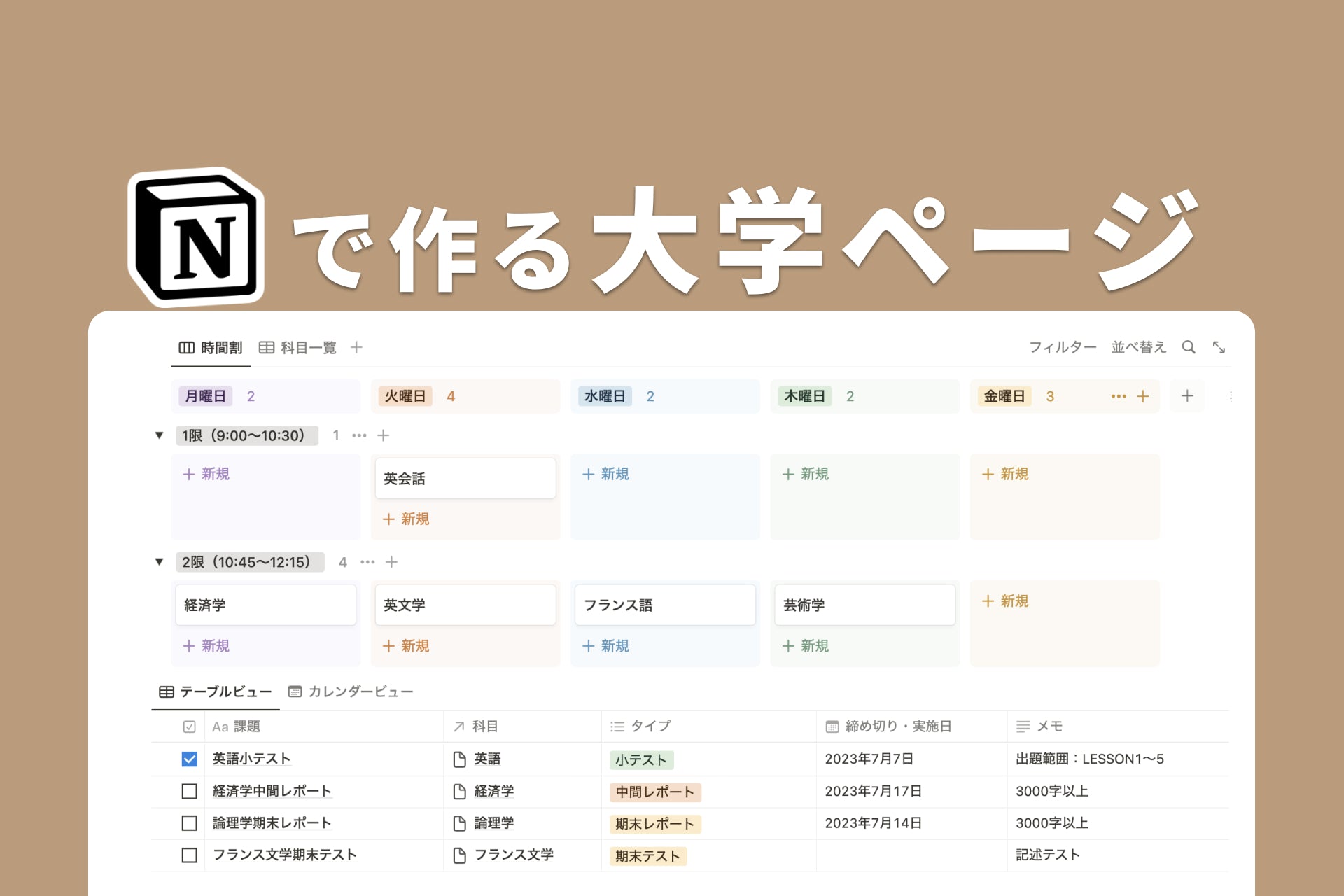 もし僕が学生に戻ったら使いたい、大学生のためのNotion作ってみた。