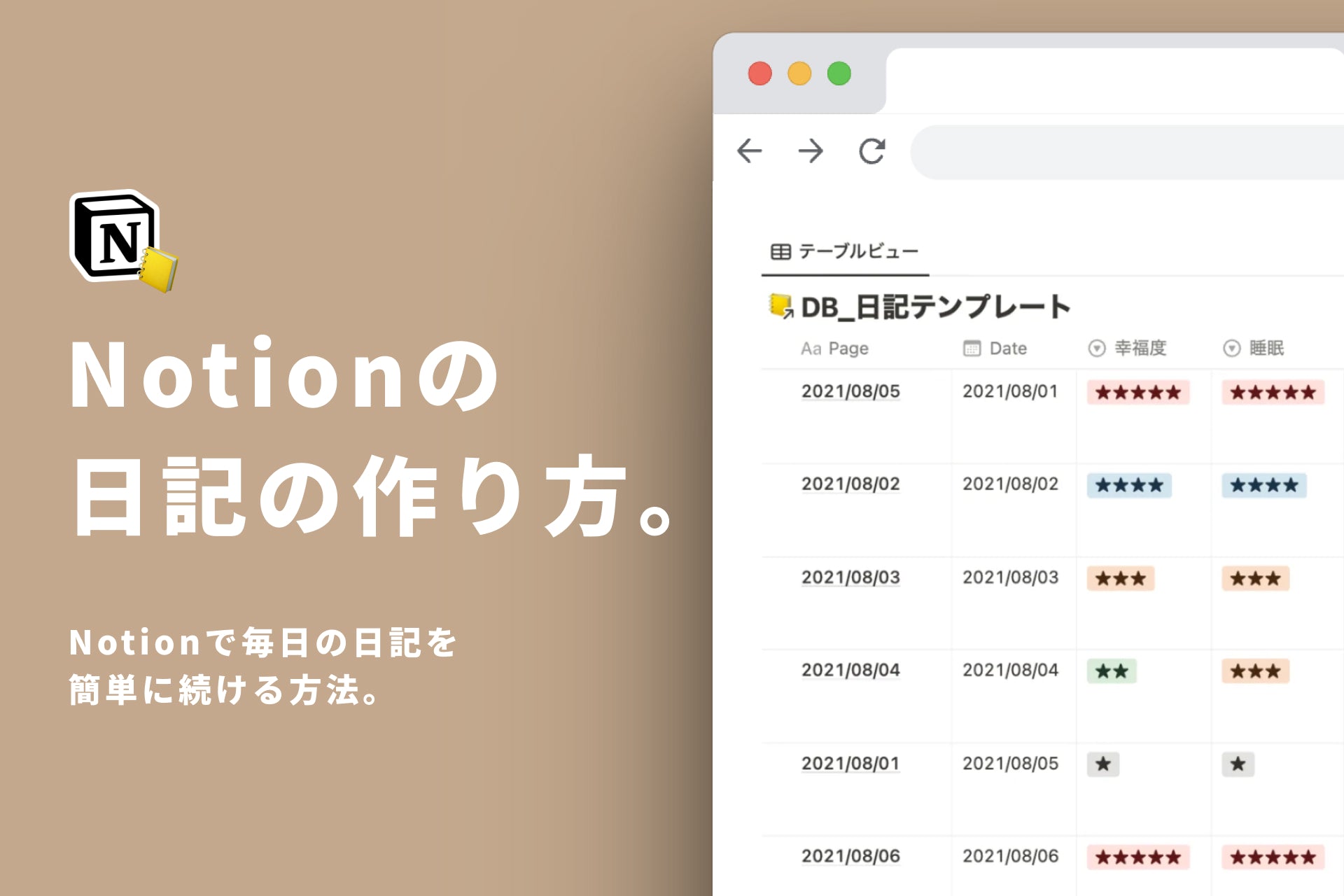 Notionで日記を書く方法を考えました。